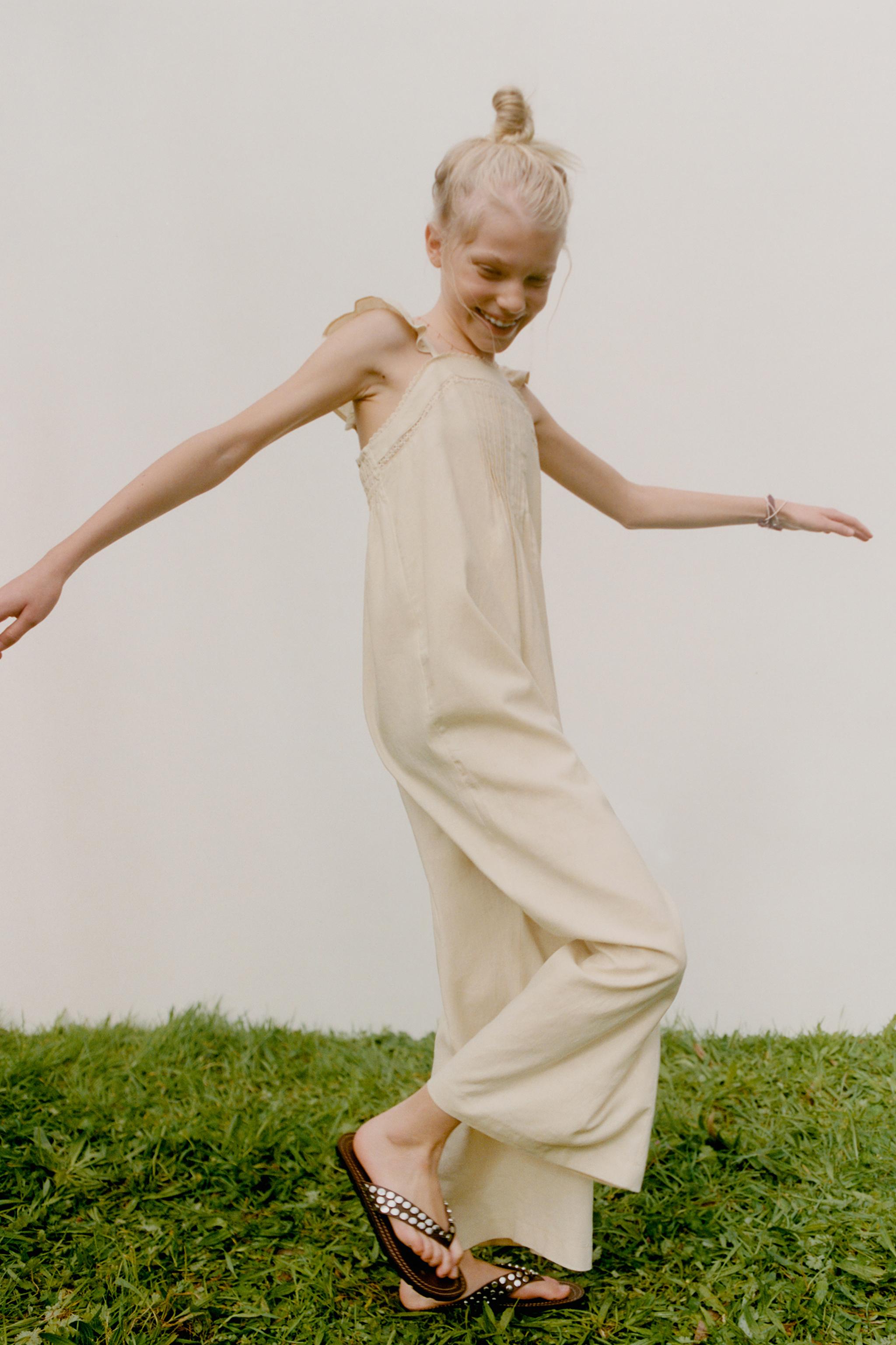 LONG LACE TRIM JUMPSUIT WITH LINEN